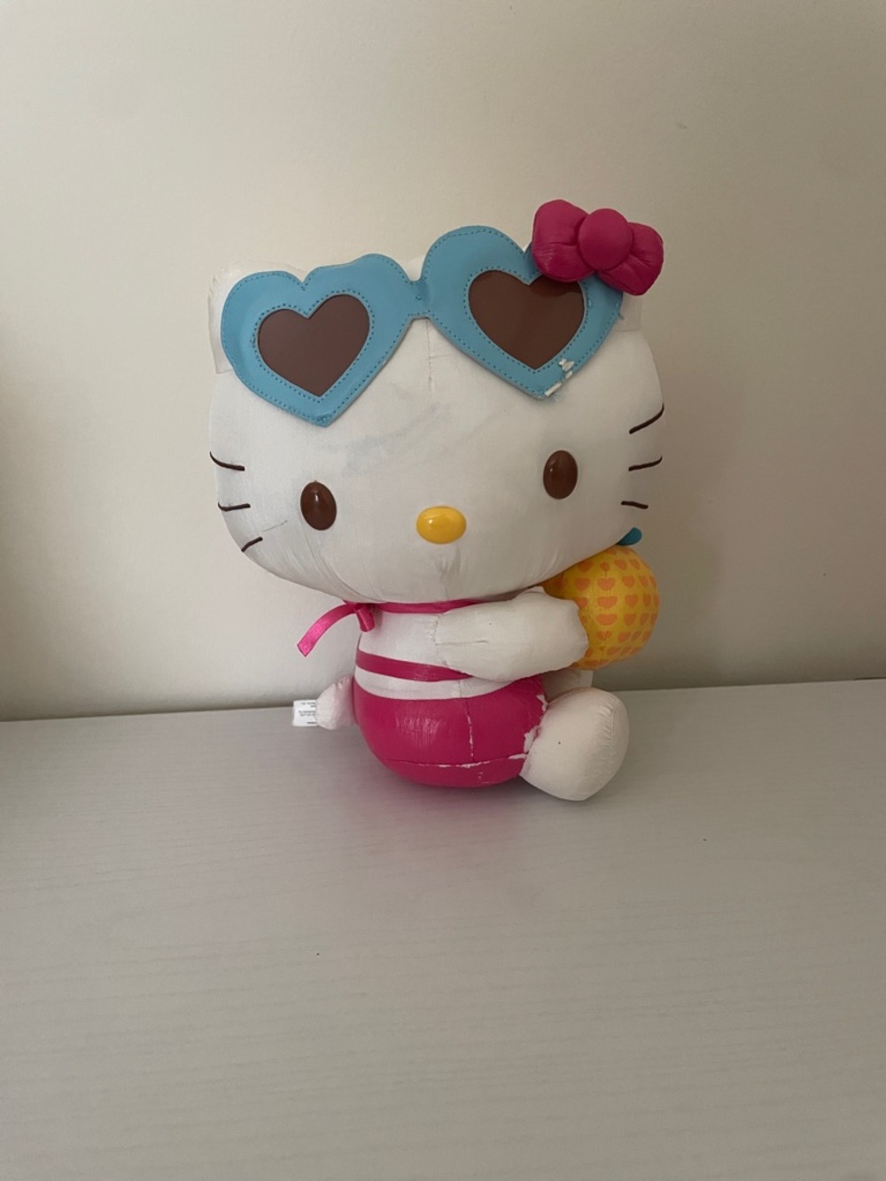 Hello Kitty Pink Swim Plush with Blue Heart Sunglasses